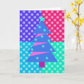 ヴィンテージスタイルクリスマスツリーアートスノーフレークブロック カード (黄色い花)