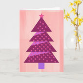 ヴィンテージスタイルクリスマスツリーアートinピーチアンドピンク カード (黄色い花)