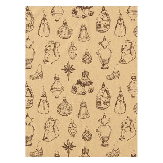 ヴィンテージスタイルクリスマストイズ手描き テーブルクロス (正面)