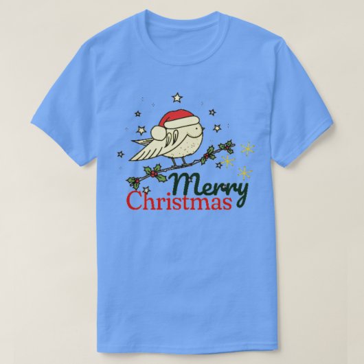 ヴィンテージスタイルクリスマスバードメリークリスマス Tシャツ (デザイン正面)