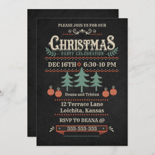 ヴィンテージスタイルクリスマスパーティの招待状 招待状 (正面/裏面)