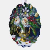 ヴィンテージスタイルクリスマスフローラスチルライフw/Pine オーナメントカード (左)