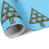 ヴィンテージスタイルクリスマスホリデーインブルー ラッピングペーパー (ロールコーナー)