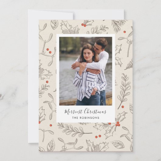 ヴィンテージスタイルクリスマスホリデーフォトカード シーズンカード (正面)