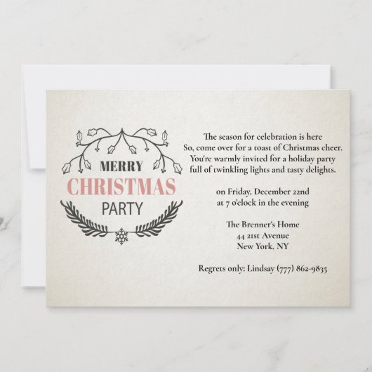 ヴィンテージスタイルクリスマスポストカードデザインパーティー 招待状 (正面)