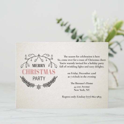 ヴィンテージスタイルクリスマスポストカードデザインパーティー 招待状 (スタンド正面)