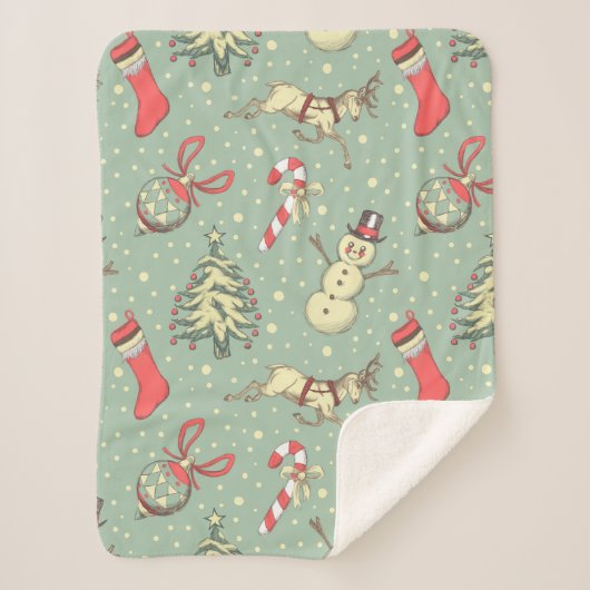 ヴィンテージスタイルクリスマス シェルパブランケット (正面)