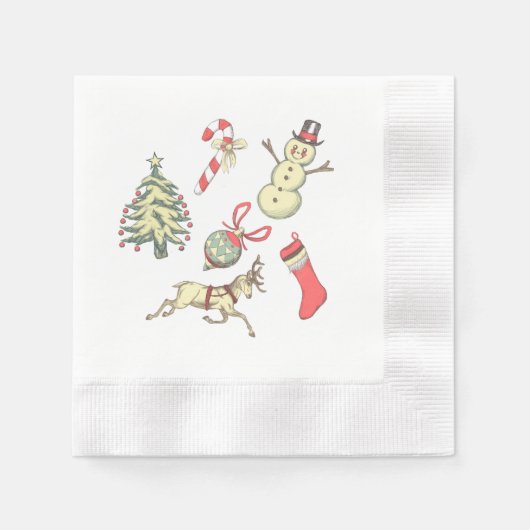ヴィンテージスタイルクリスマス 縁ありカクテルナプキン (正面)