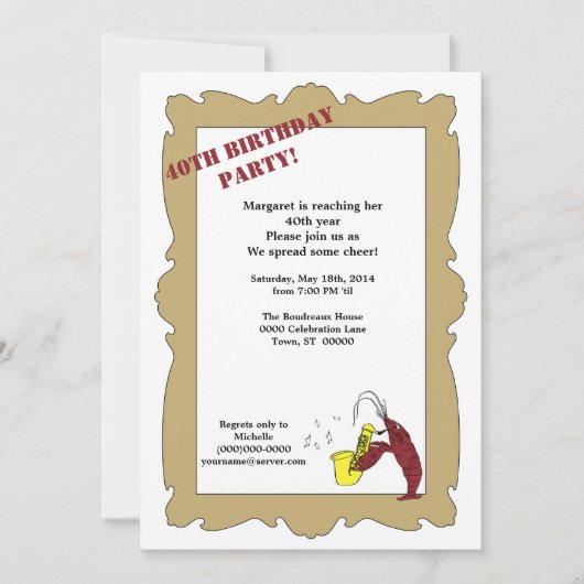 ヴィンテージスタイルクロフィッシュ（紋章の）フラ・ダ・リ誕生日ホワイト 招待状 (正面)