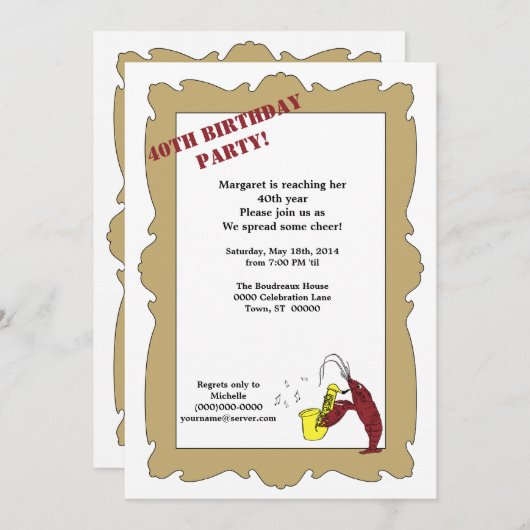 ヴィンテージスタイルクロフィッシュ(紋章の)フラ・ダ・リ誕生日ホワイト 招待状 (正面/裏面)