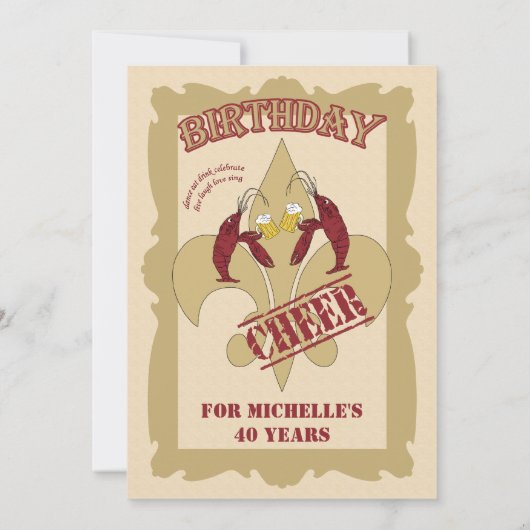 ヴィンテージスタイルクロフィッシュ（紋章の）フラ・ダ・リ誕生日 招待状 (裏面)