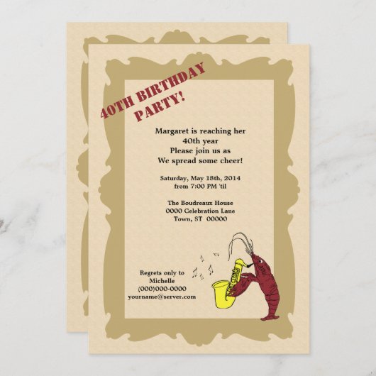 ヴィンテージスタイルクロフィッシュ(紋章の)フラ・ダ・リ誕生日 招待状 (正面/裏面)