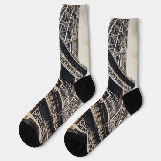 ヴィンテージスタイルクローズアップエッフェルタワーパリトラベル ソックス (左)