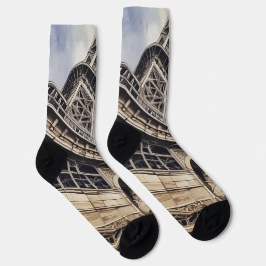 ヴィンテージスタイルクローズアップエッフェルタワーパリトラベル ソックス (右)