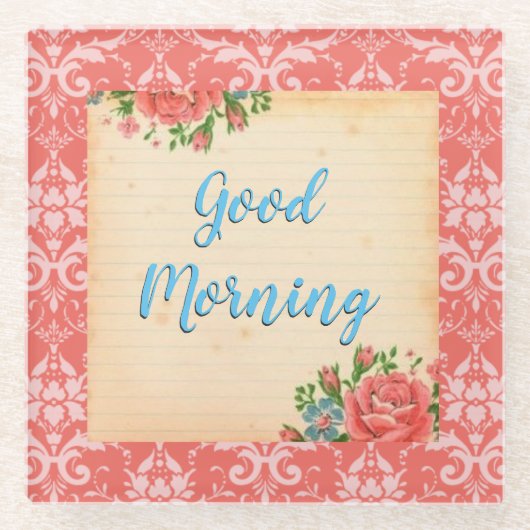 ヴィンテージスタイルグッドモーニングガラスコースター ガラスコースター (正面)