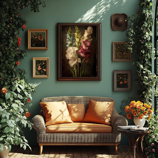 ヴィンテージスタイルグラジオラスフローラアート ポスター