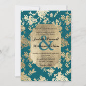 ヴィンテージスタイルグリーン金ゴールドフローララグジュアリー結婚ズ 招待状 (正面)
