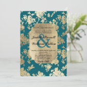 ヴィンテージスタイルグリーン金ゴールドフローララグジュアリー結婚ズ 招待状 (スタンド正面)