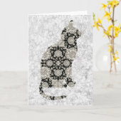 ヴィンテージスタイルグレイとブラックキャットアートノートカード カード (黄色い花)