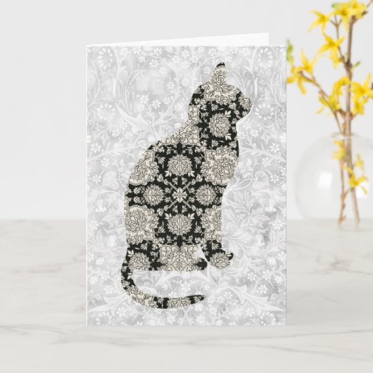 ヴィンテージスタイルグレイとブラックキャットアートノートカード カード (黄色い花)