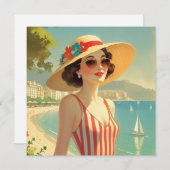ヴィンテージスタイルコートダジュールビーチガールフラットカード (正面/裏面)