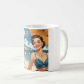 ヴィンテージスタイルコートダジュールビーチガール コーヒーマグカップ (正面右)