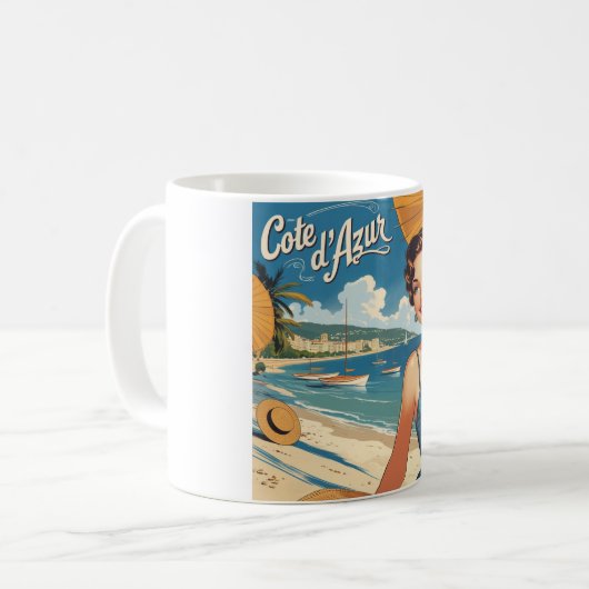 ヴィンテージスタイルコートダジュールビーチガール コーヒーマグカップ (正面左)