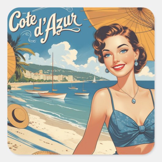 ヴィンテージスタイルコートダジュールビーチガール スクエアシール (正面)