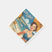 ヴィンテージスタイルコートダジュールビーチガール スタンダードカクテルナプキン (角)