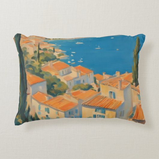 ヴィンテージスタイルコートダジュールフランスのトラベルウォーター色 アクセントクッション (正面)