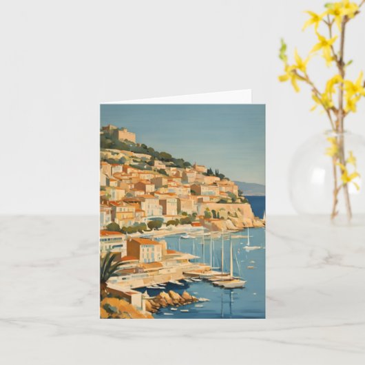 ヴィンテージスタイルコートダジュールフランスのトラベルウォーター色 カード (黄色い花)