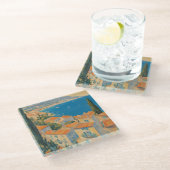 ヴィンテージスタイルコートダジュールフランスのトラベルウォーター色 ガラスコースター (アングル)