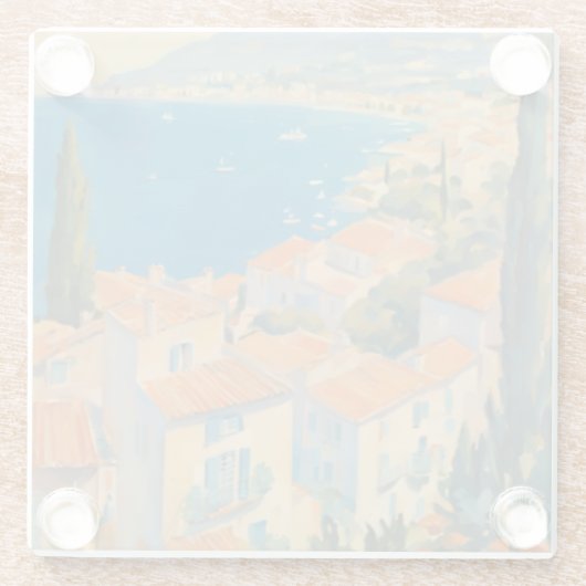 ヴィンテージスタイルコートダジュールフランスのトラベルウォーター色 ガラスコースター (裏面)