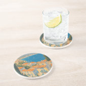 ヴィンテージスタイルコートダジュールフランスのトラベルウォーター色 コースター (側面)