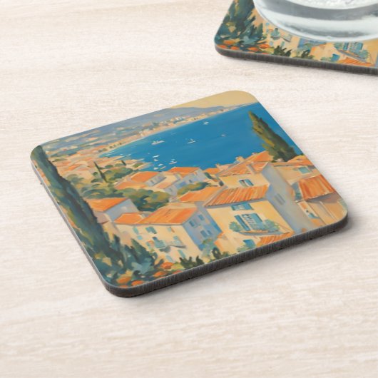 ヴィンテージスタイルコートダジュールフランスのトラベルウォーター色 コースター (左側)