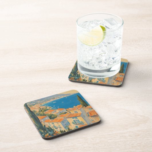 ヴィンテージスタイルコートダジュールフランスのトラベルウォーター色 コースター (右側)