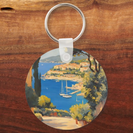 ヴィンテージスタイルコートダジュールフランスのトラベ絵画ル キーホルダー (正面)