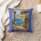 ヴィンテージスタイルコートダジュールフランスのトラベ絵画ル クッション (ブランケット)