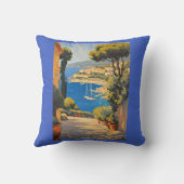 ヴィンテージスタイルコートダジュールフランスのトラベ絵画ル クッション (裏面)