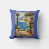 ヴィンテージスタイルコートダジュールフランスのトラベ絵画ル クッション (正面)