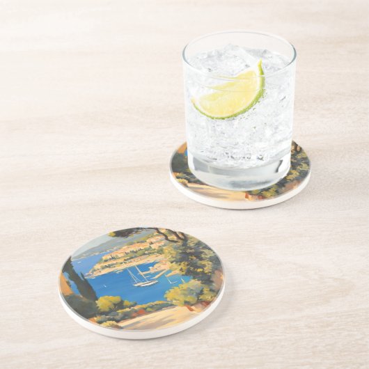 ヴィンテージスタイルコートダジュールフランスのトラベ絵画ル コースター (側面)