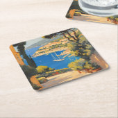 ヴィンテージスタイルコートダジュールフランスのトラベ絵画ル スクエアペーパーコースター (アングル)