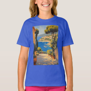 ヴィンテージスタイルコートダジュールフランスのトラベ絵画ル Tシャツ
