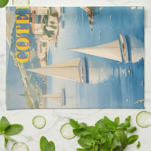 ヴィンテージスタイルコートダジュールフランスの旅行 キッチンタオル (折り畳み)