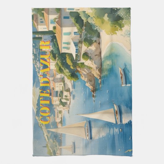 ヴィンテージスタイルコートダジュールフランスの旅行 キッチンタオル (縦)