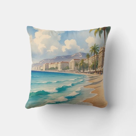 ヴィンテージスタイルコートダジュールフランスの旅行 クッション (裏面)