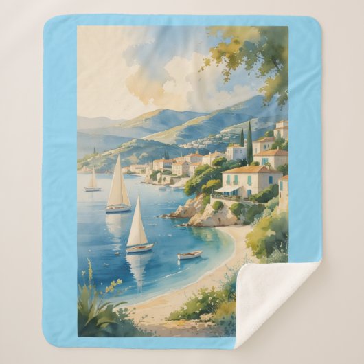 ヴィンテージスタイルコートダジュールフランスの旅行 シェルパブランケット (正面)