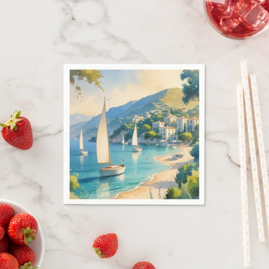 ヴィンテージスタイルコートダジュールフランスの旅行 スタンダードカクテルナプキン (インサイチュ)