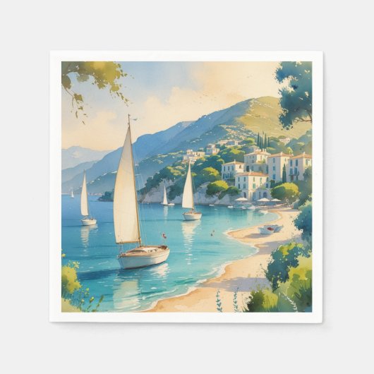 ヴィンテージスタイルコートダジュールフランスの旅行 スタンダードカクテルナプキン (正面)