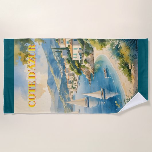ヴィンテージスタイルコートダジュールフランスの旅行 ビーチタオル (正面)